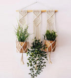 Triple Macrame Plant Hanger - Boho Hanging Wall Planter - Indoor Decor