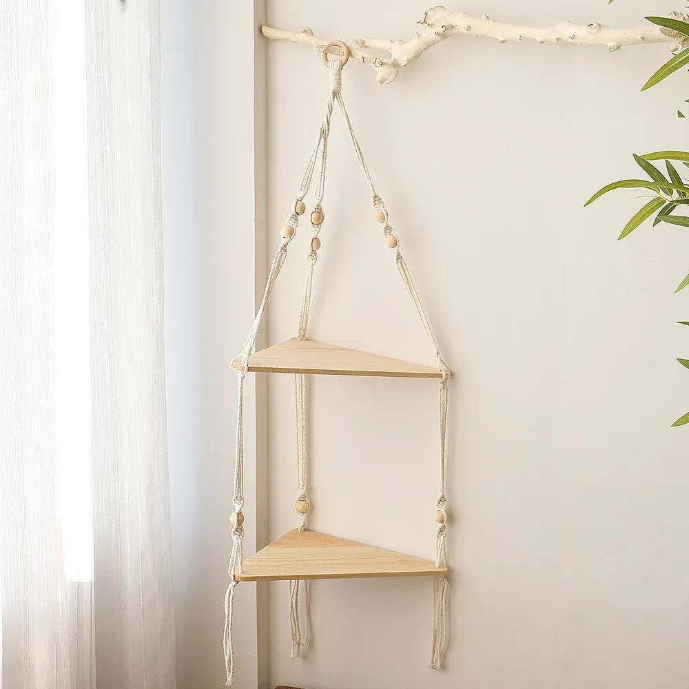 Boho Wood Hanging Shelf - Stylish Home Decor Shelves on Wall
